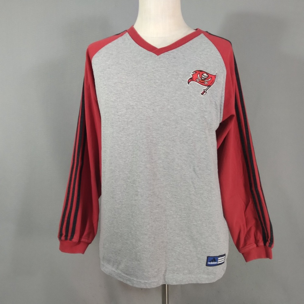 Adidas Shirt Mens Medium Gray Tampa Bay Buccaneers Jersey Long Sleeve Raglan